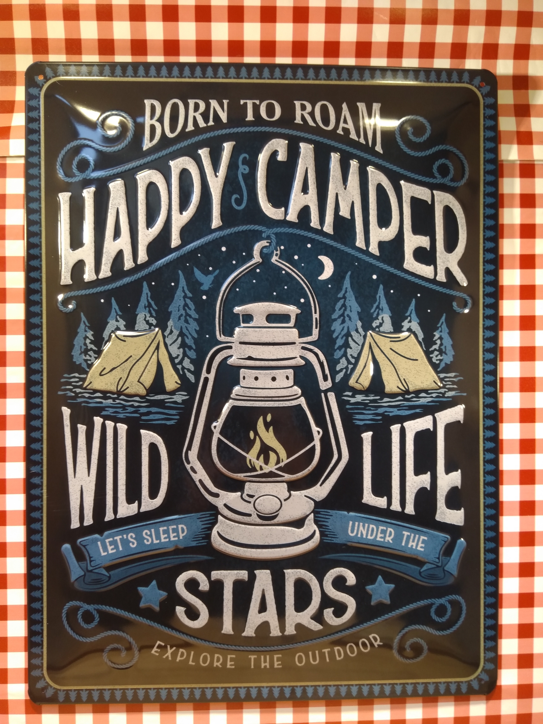 plaque métal déco happy camper