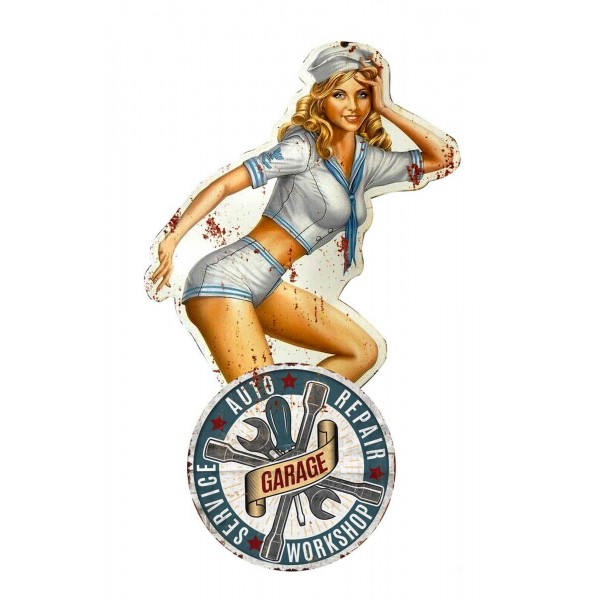 Plaque Rétro Pin Up Auto Repair Plaquespin Up Rte 66 Donut And Pin Up 