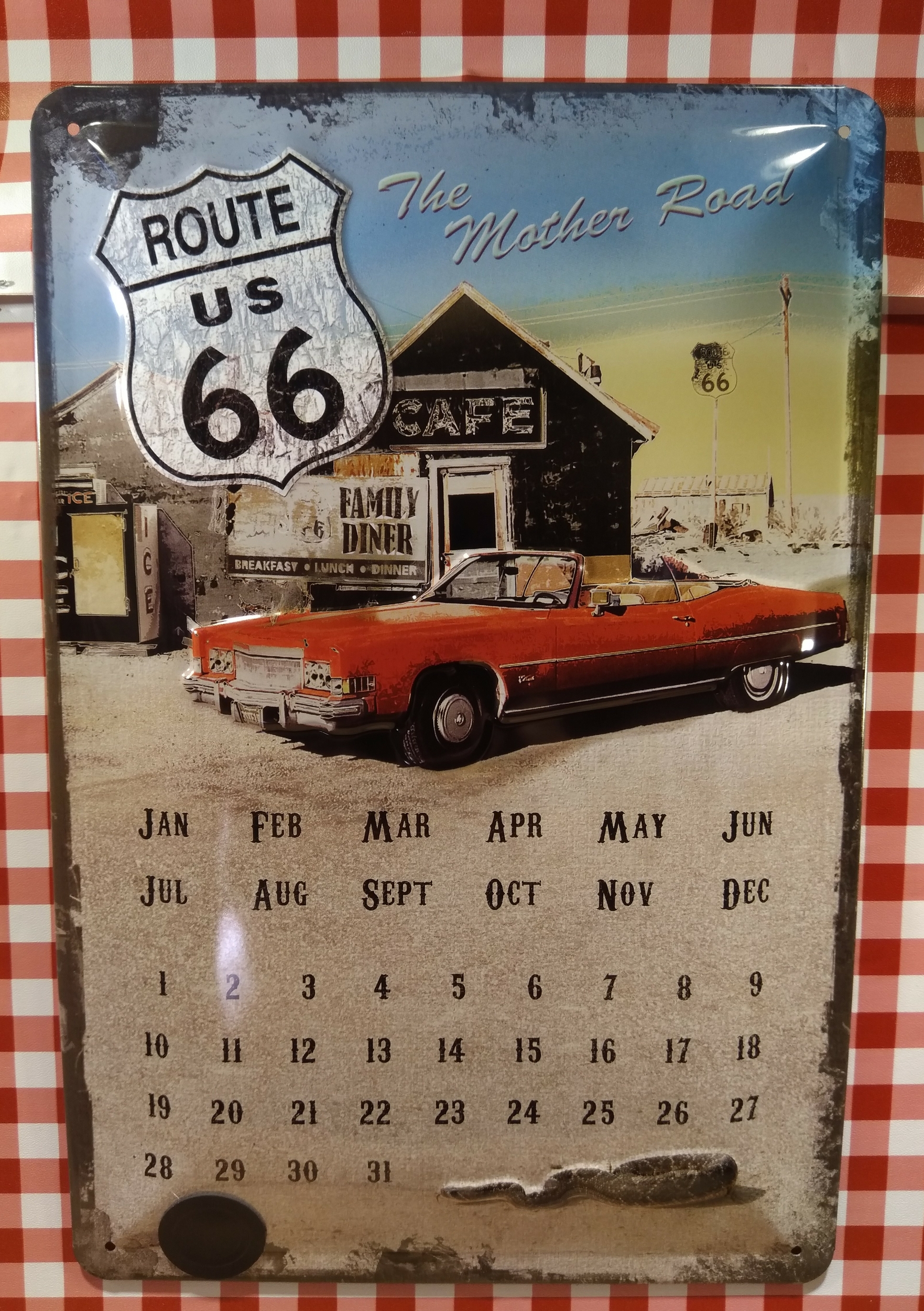 plaque murale calendrier perpétuel rétro vintage route 66