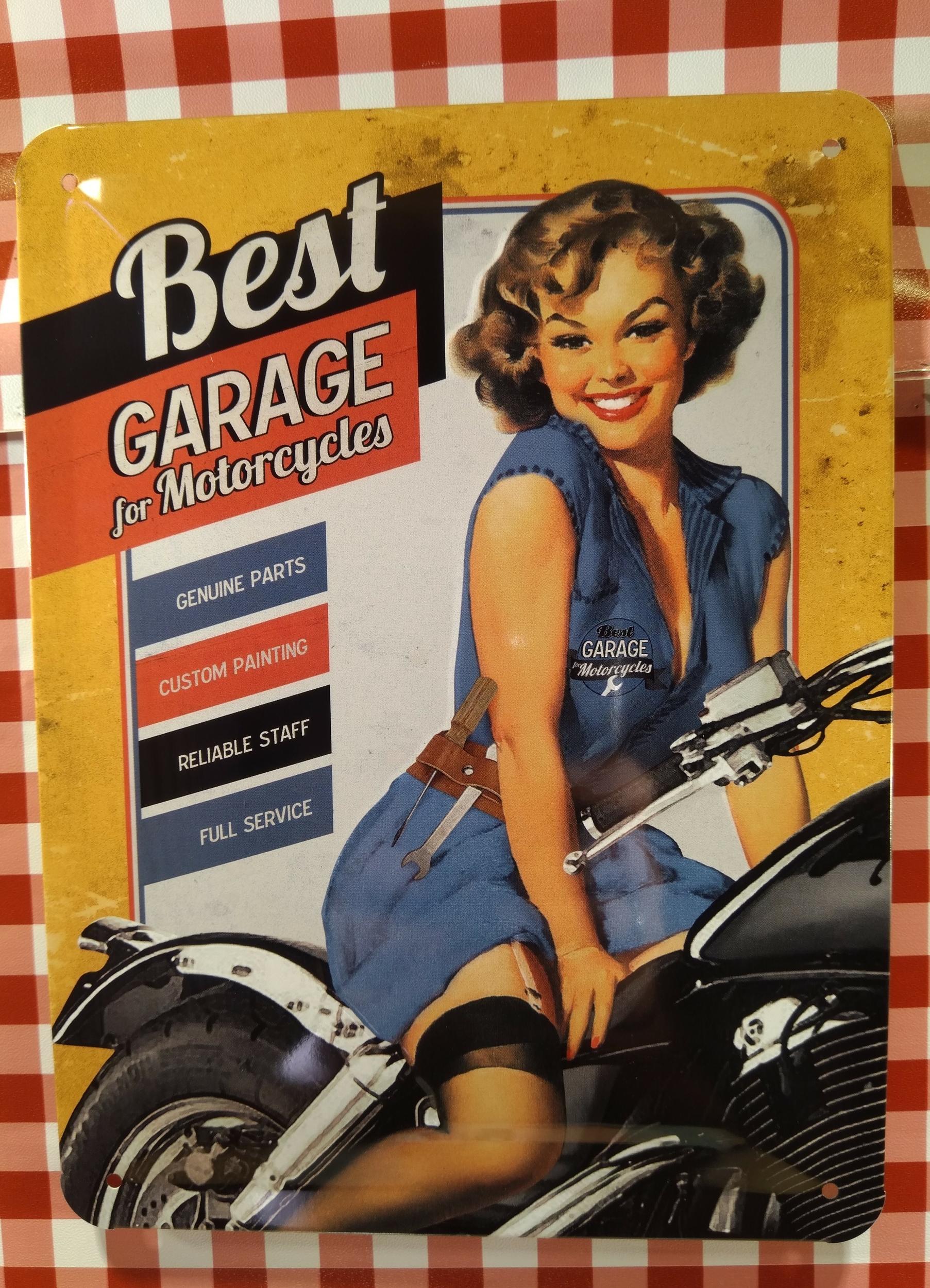 plaque pin-up motorcycle best garage rétro vintage