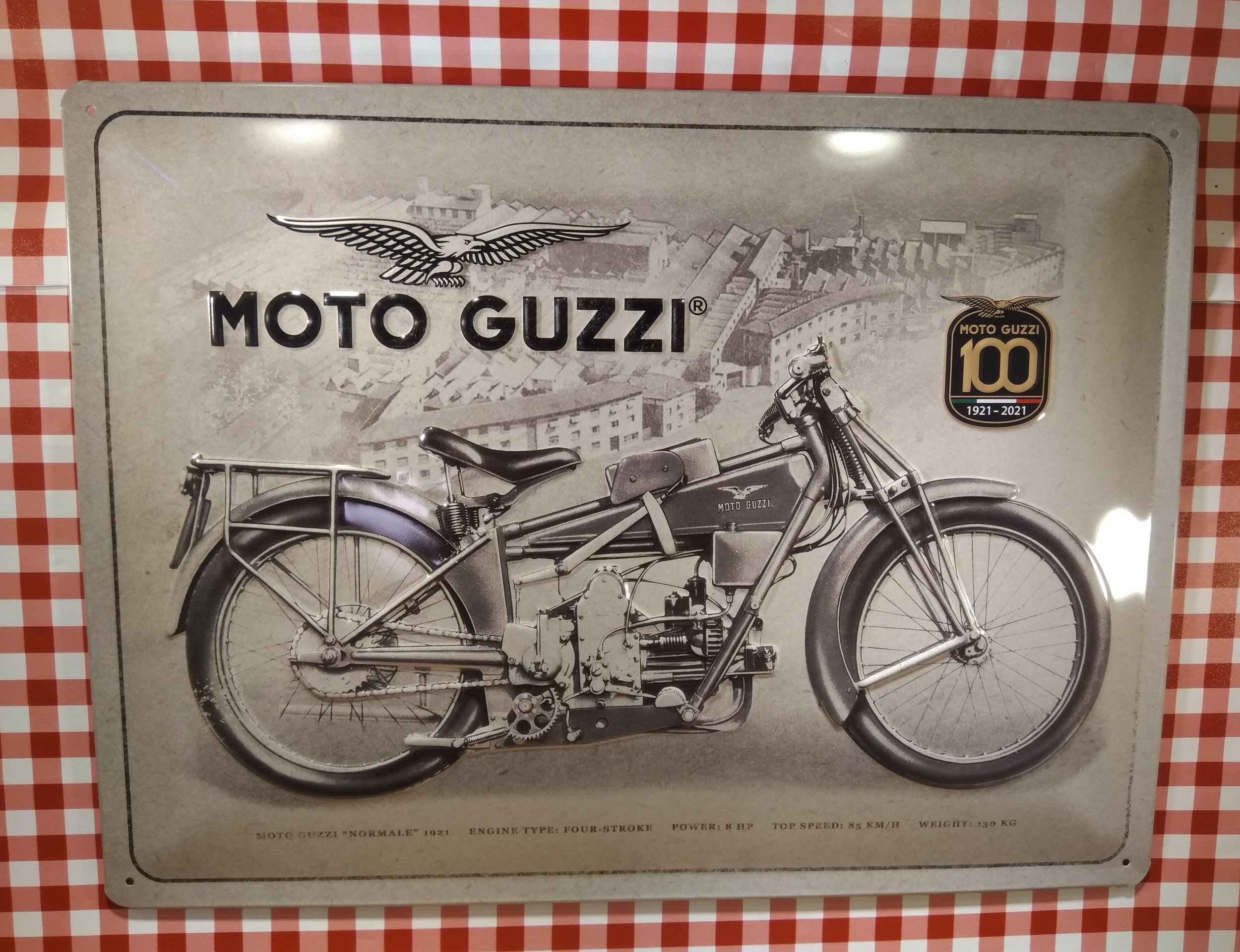 plaque déco rétro vintage publicitaire 100 ans moto guzzi