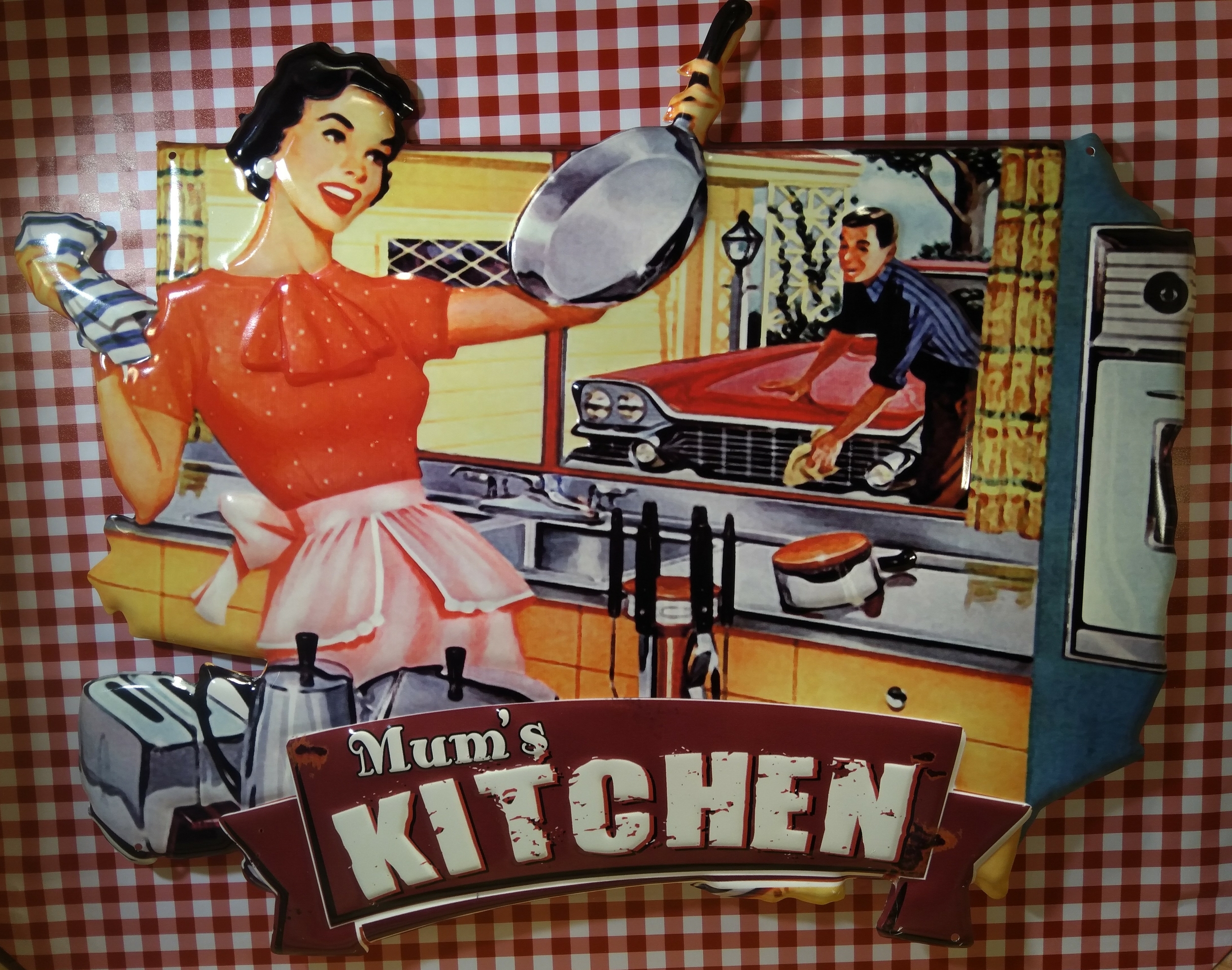 plaque métal relief rétro vintage kitchen pin-up