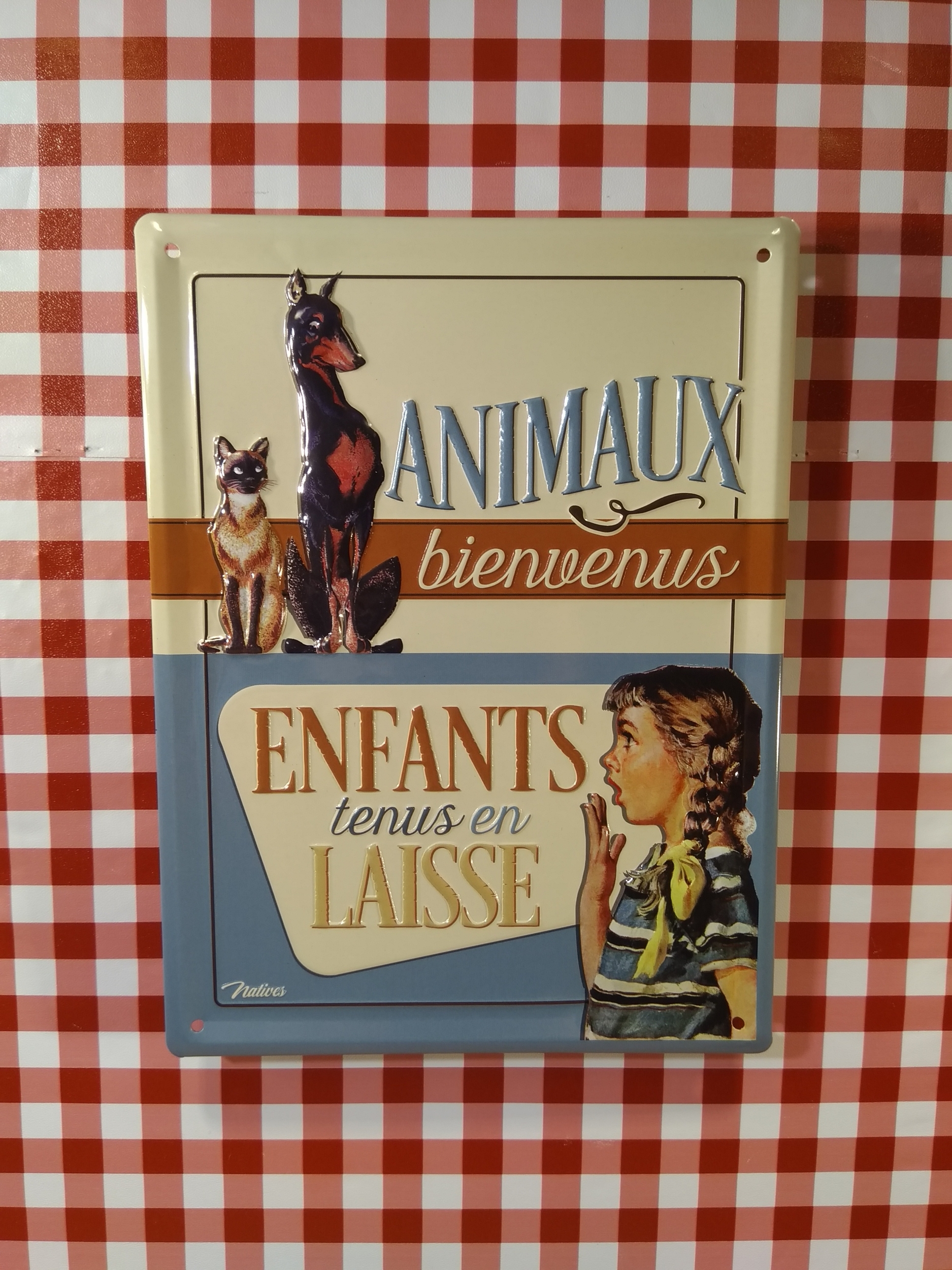 plaque métal déco chiens rétro vintage