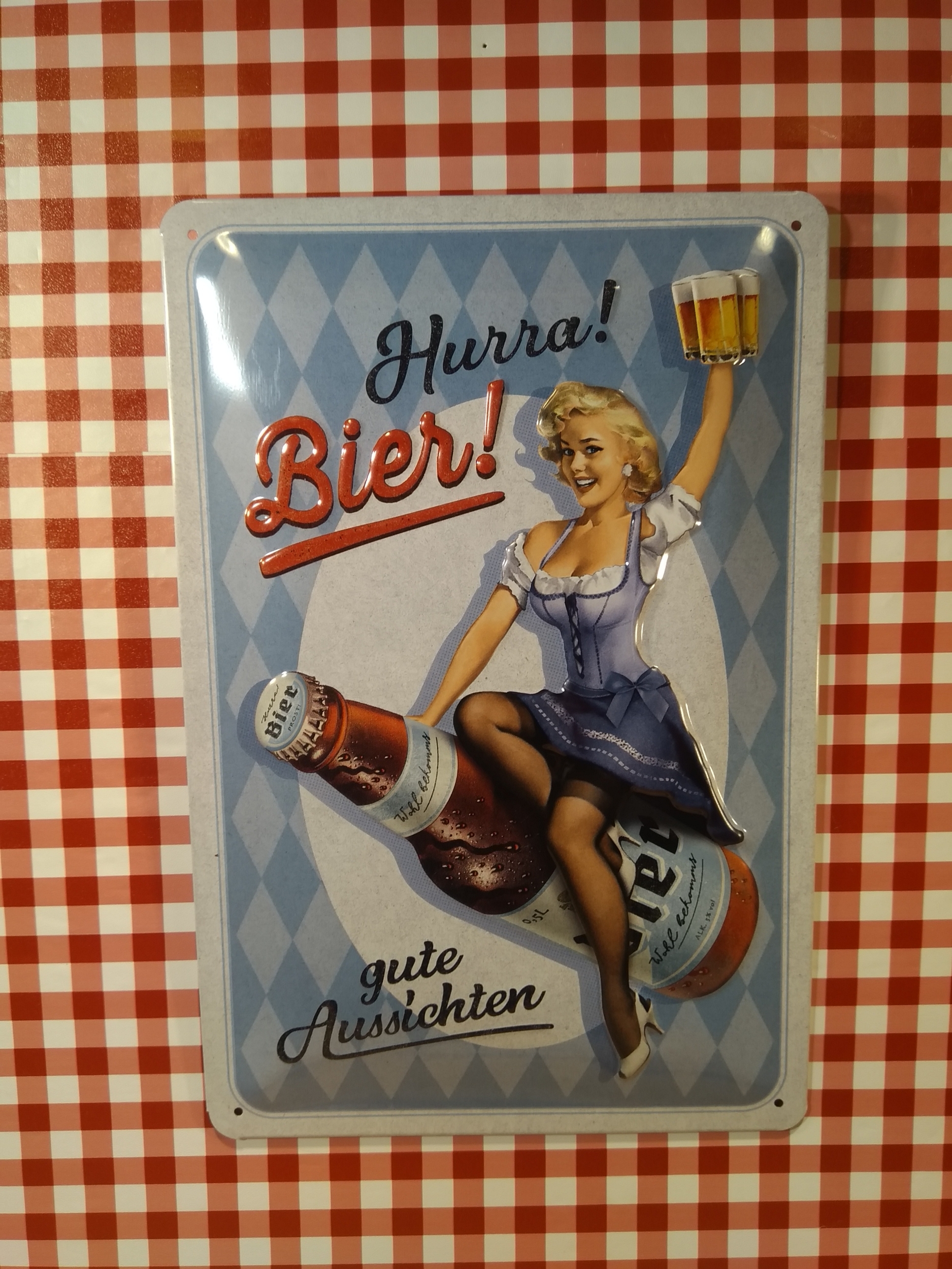 plaque métal déco hurra bière rétro vintage pin-up