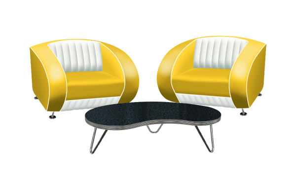 fauteuils jaunes et bandes blanches 50s
