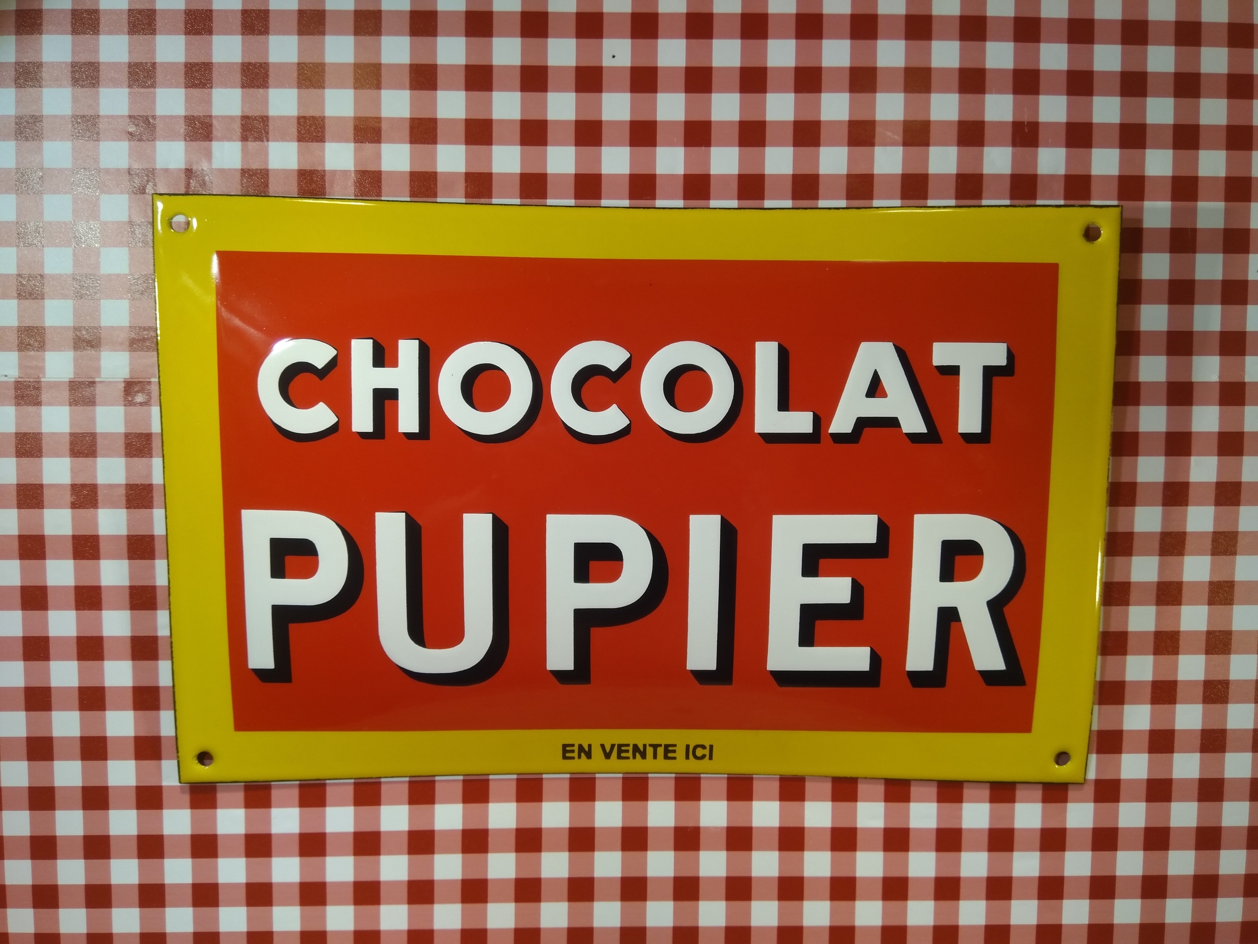 plaque émaillée déco publicitaire chocolat pupier