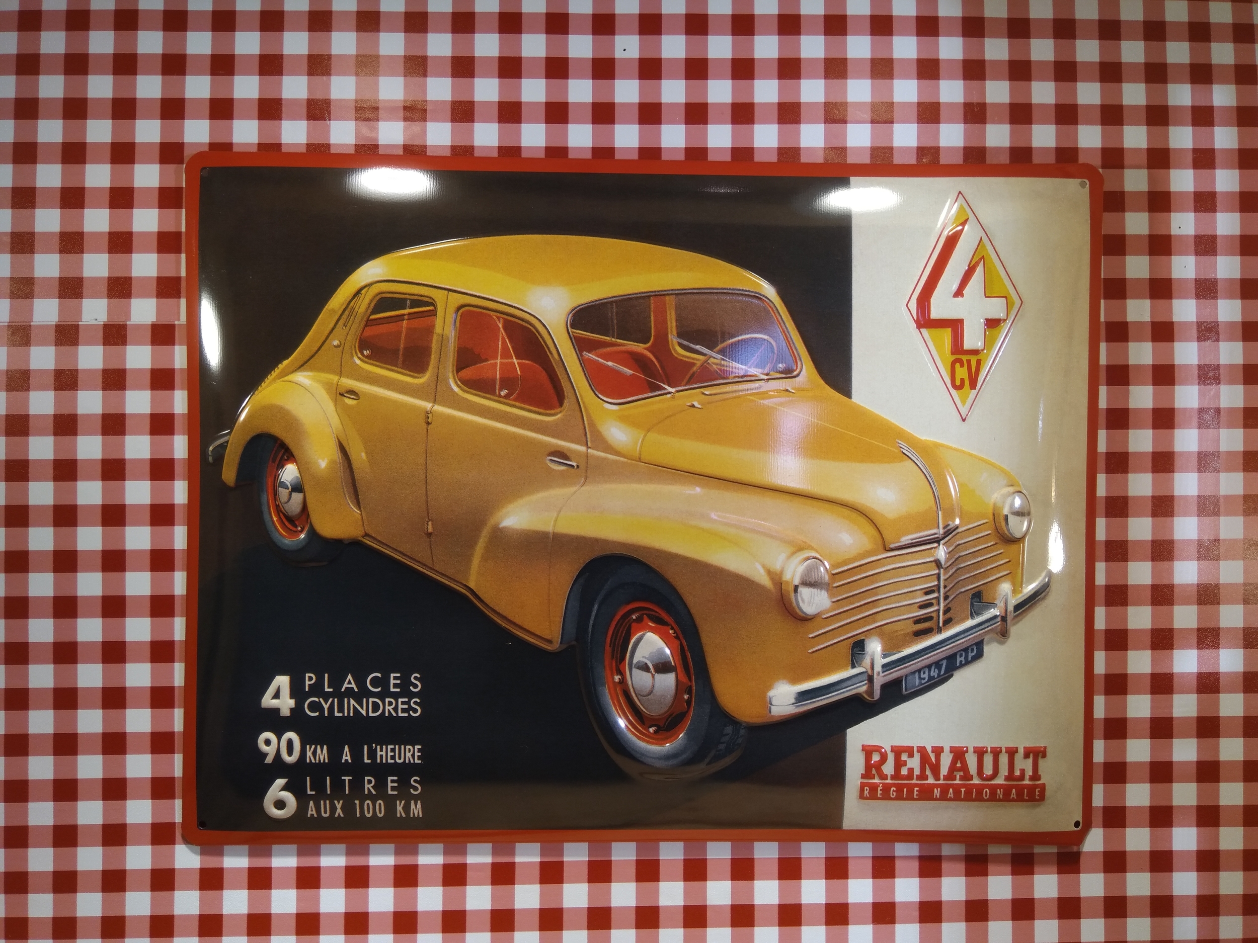 Plaque Métal Décorative Vintage Renault 4L – Neuve, Rectangulaire