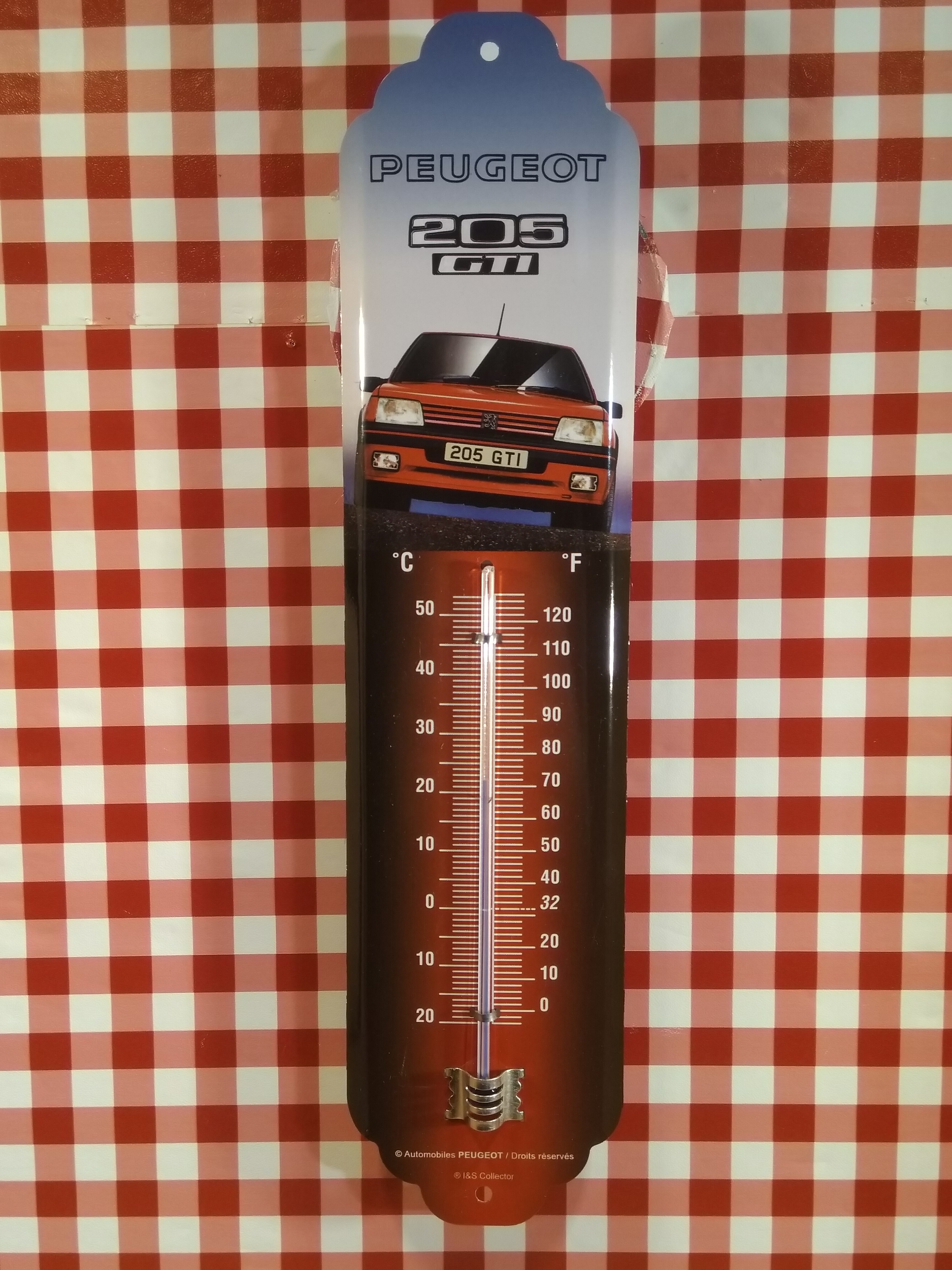 thermomètre métal publicitaire 205 gti peugeot