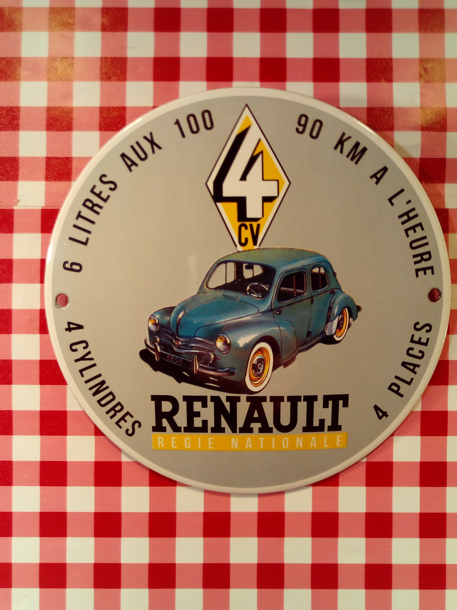 plaque émaillée ronde renault 4cv
