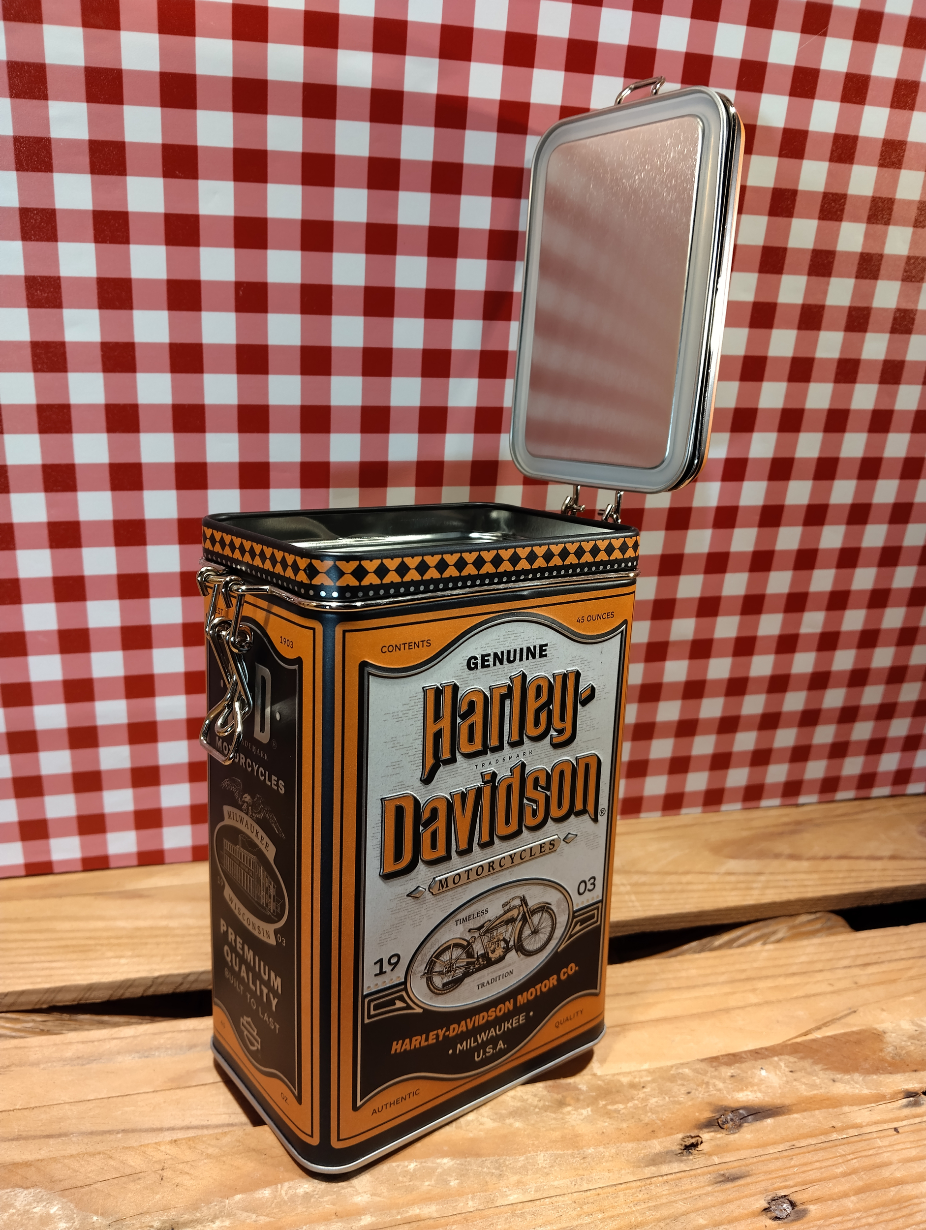boite de rangement publicitaire harley davidson rétro