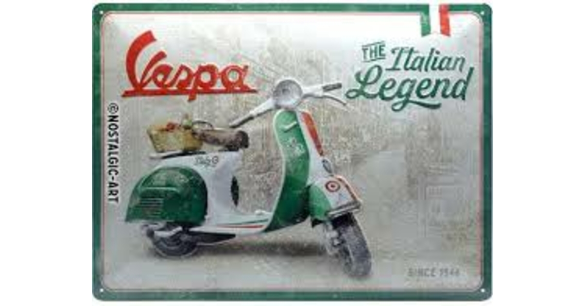 Plaque Métal émaillée Vespa Italie 1970 - Pin-Up 17,5x11,5 Cm - Vintage