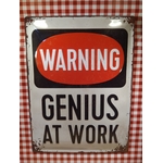 plaque métal déco warning genius at work