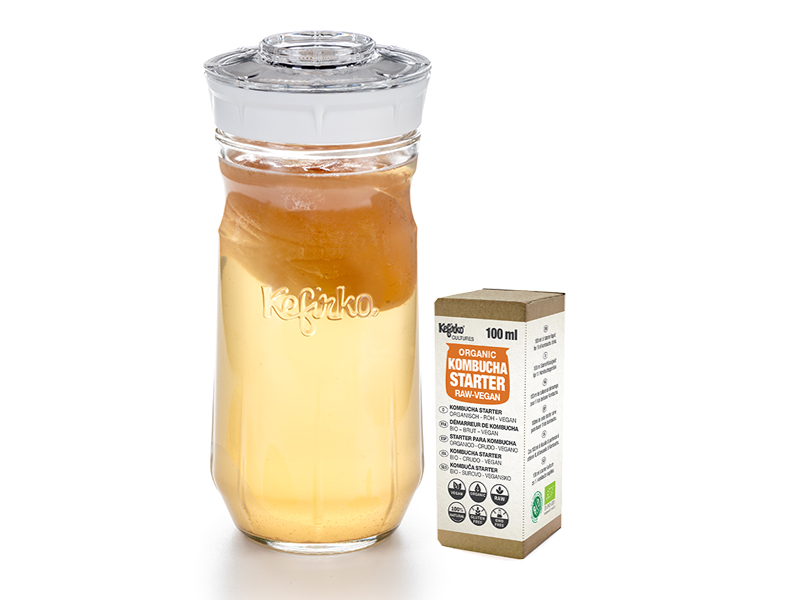 KIT DE DEMARRAGE KOMBUCHA : bocal 1.4L et mère de kombucha bio liquide 100ml - BLANC KEFIRKO