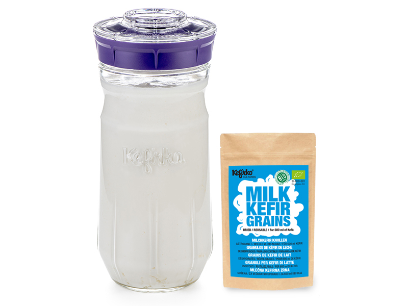 KIT DE DEMARRAGE KEFIR DE LAIT : bocal 1.4l   1 sachet souche kéfir de lait Bio - VIOLET - KEFIRKO