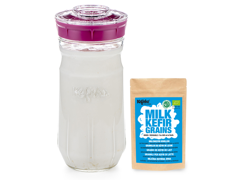 KIT DE DEMARRAGE KEFIR DE LAIT : bocal 1.4l et 1 sachet souche kéfir de lait Bio - ROSE - KEFIRKO