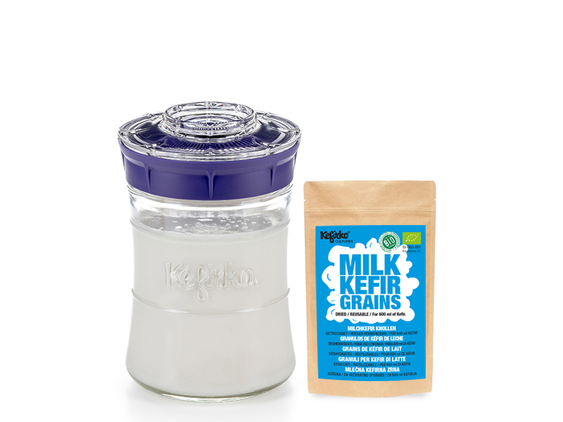 KIT DE DEMARRAGE KEFIR DE LAIT : bocal en verre 848ml et    1 sachet souche kéfir de lait Bio -VIOLET - KEFIRKO