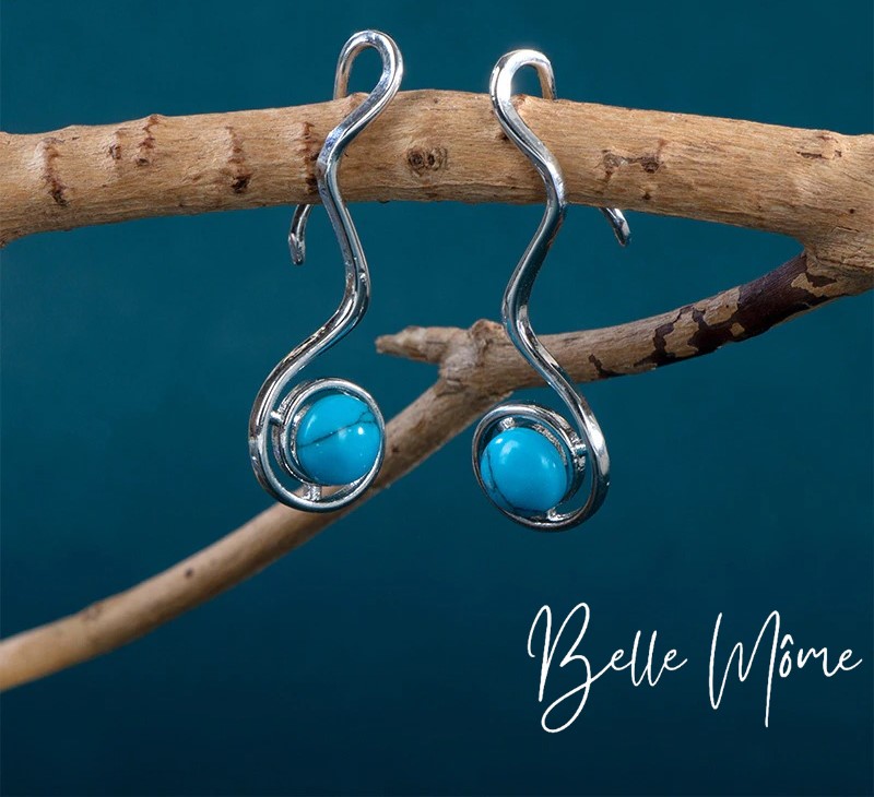 Belle Môme Boucles doreilles Vintage argent sterling pierre turquoise 4