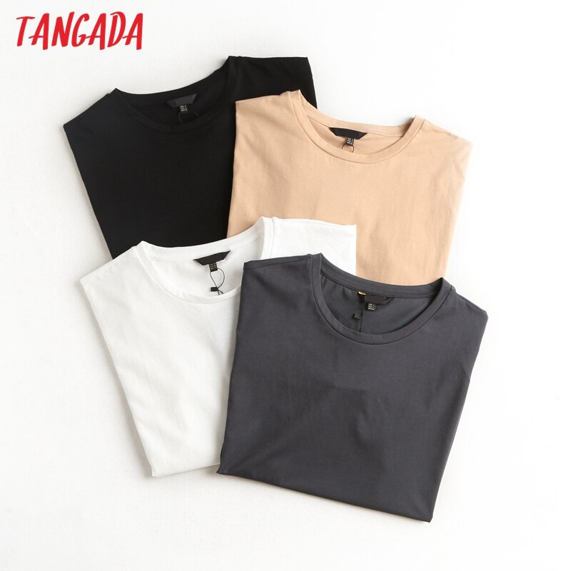 Tangada-t-shirt-manches-courtes-et-col-rond-pour-femme-v-tement-de-rue-en-coton