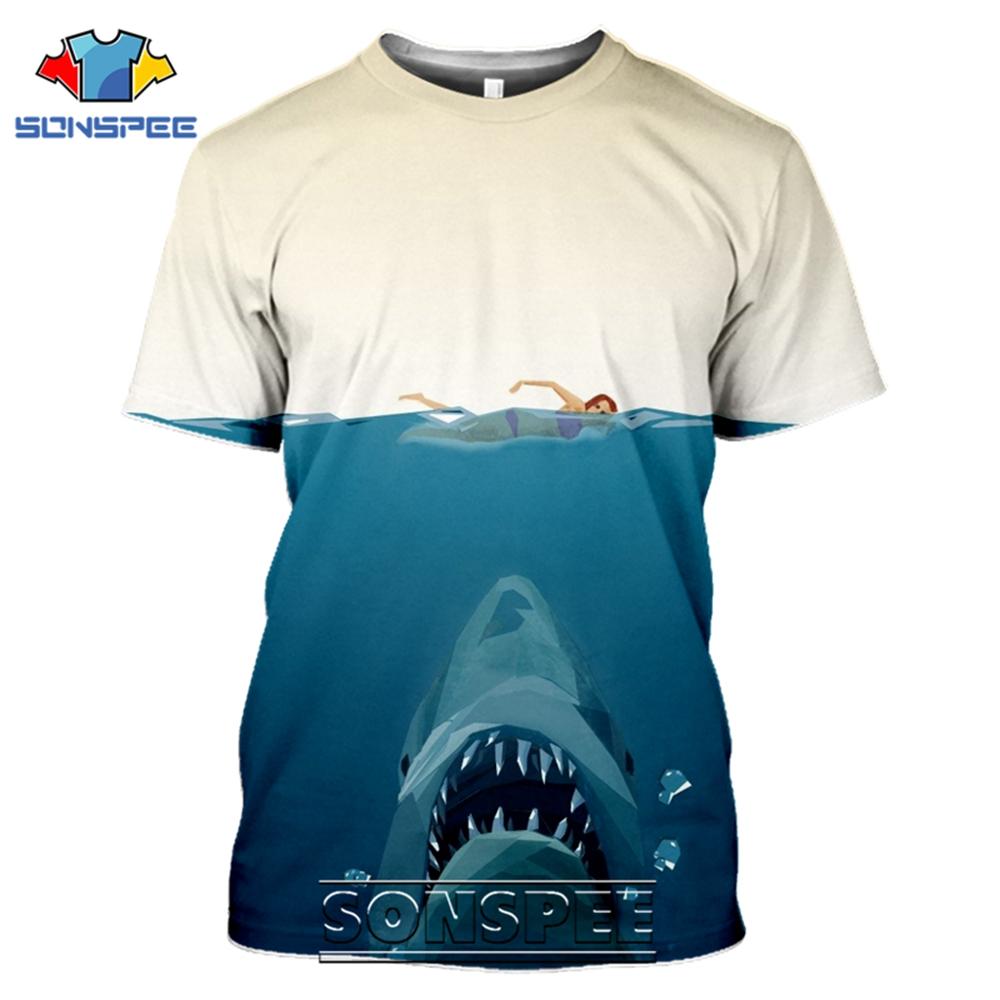 SONSPEE-t-shirt-manches-courtes-homme-femme-estival-Hip-Hop-impression-3D-film-classique-requin-Vintage