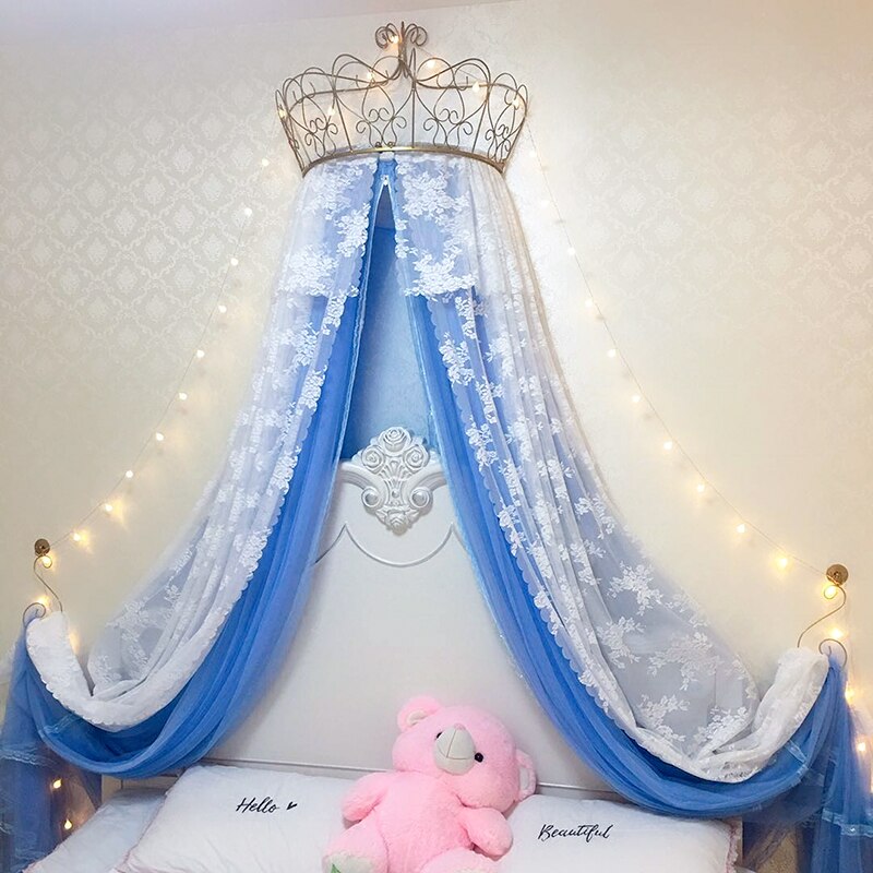 Ciel de Lit Princesse avec Couronne | Voile Bleu Océan