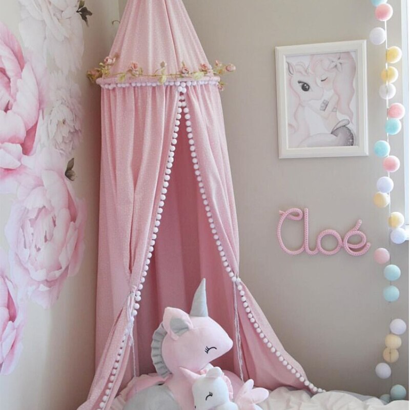 Ciel de Lit Bébé | Rose avec pompons