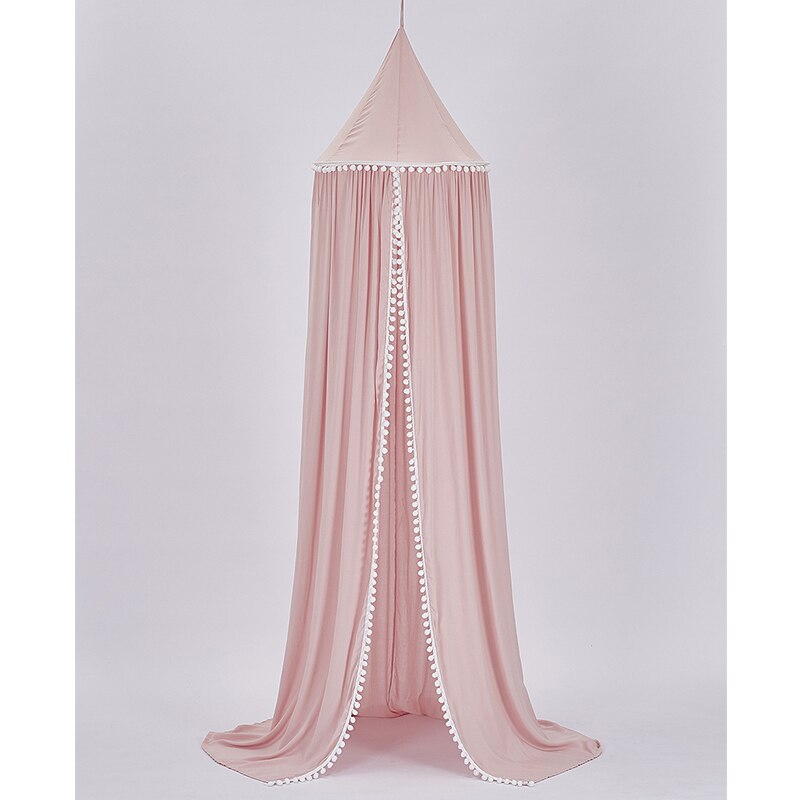 Ciel de Lit Bébé | Rose avec pompons fond blanc