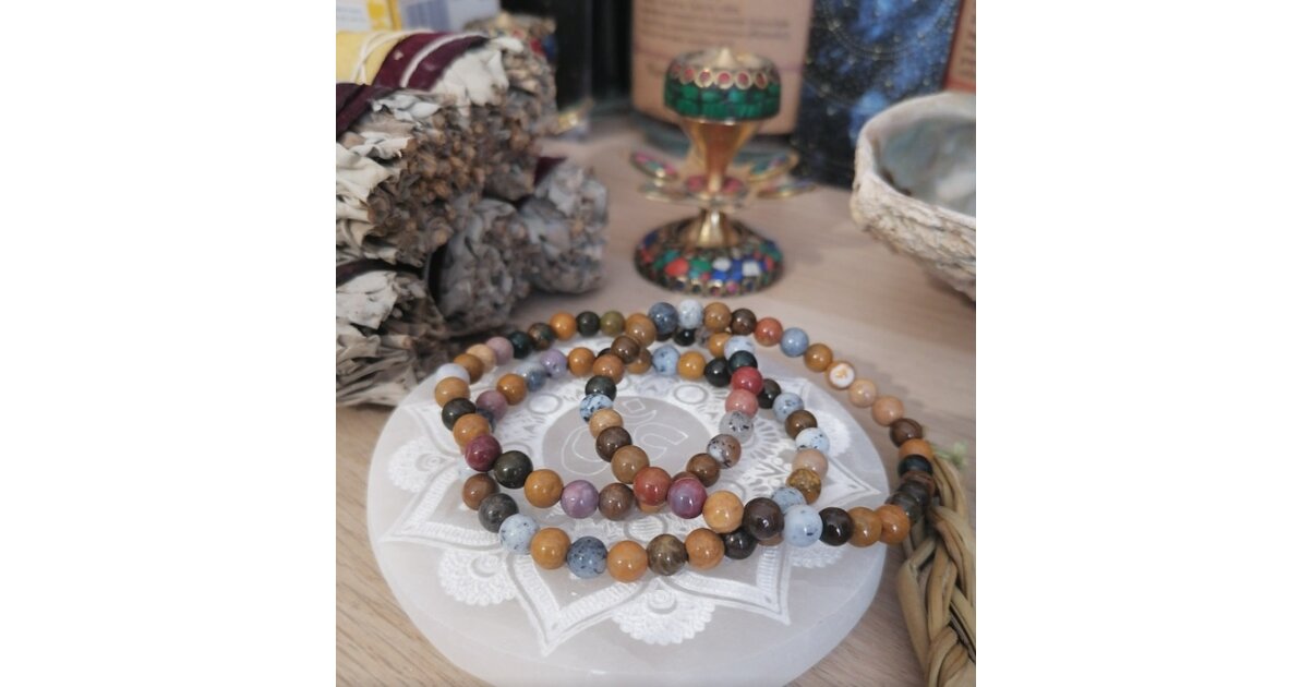 Bracelet élastique En Jaspe Océan - Pierre Multicolore, Style Amitié, Neuf Avec étiquettes