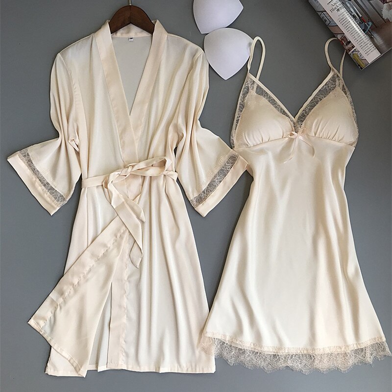 Sexy-femmes-rayonne-Kimono-peignoir-blanc-mari-e-demoiselle-d-honneur-Robe-de-mari-e-ensemble