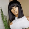 Perruque-Bob-br-silienne-naturelle-cheveux-lisses-sans-Lace-frontale-couleur-bleu-fonc-avec-frange-compl