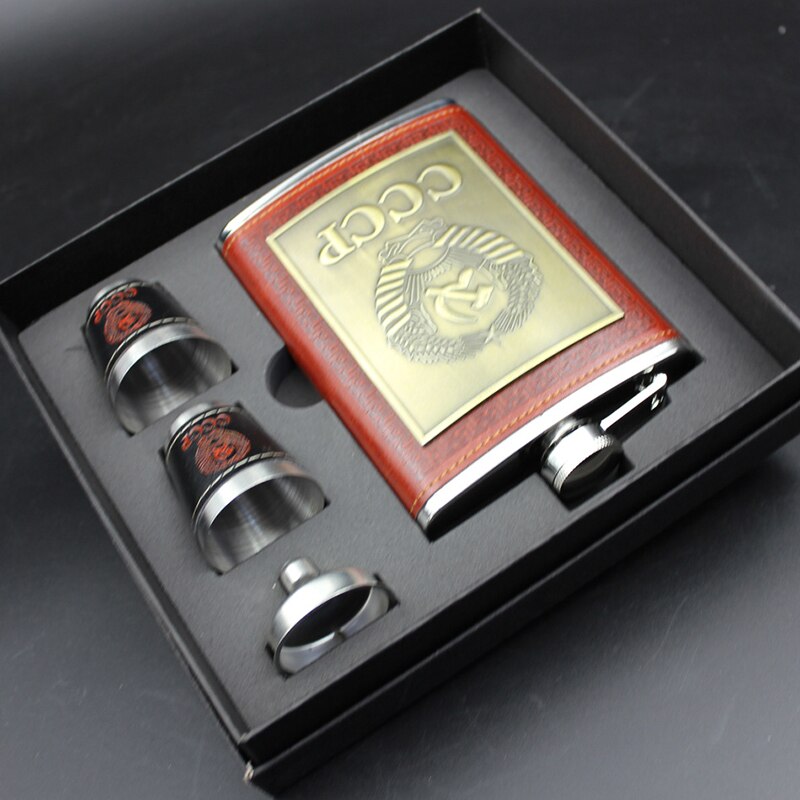 Ensemble-de-bouteilles-de-luxe-en-acier-inoxydable-8-oz-Flagon-whisky-vin-avec-gravure-Cccp