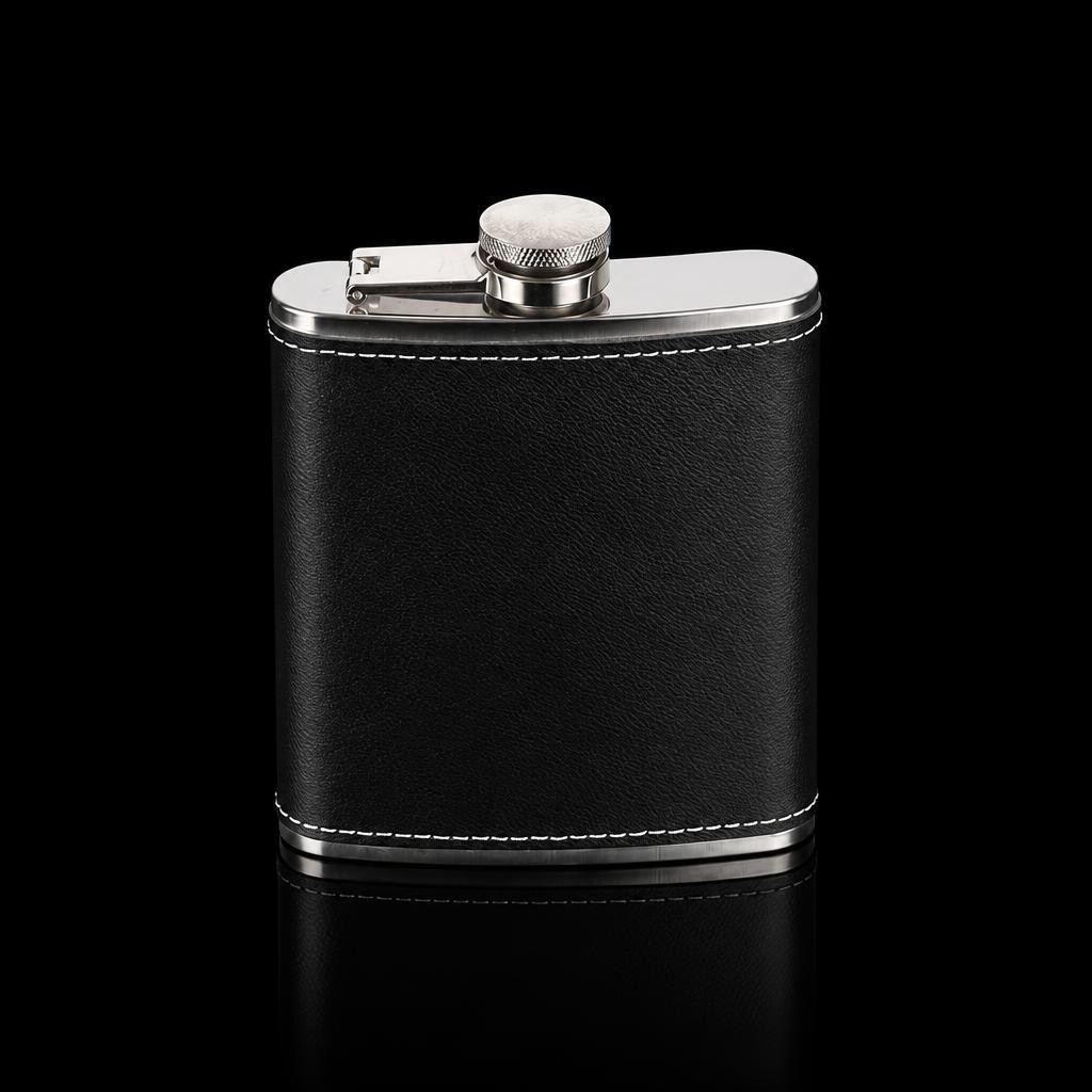 Flasque de whisky - Flasque à hanche d\'alcool en acier inoxydable 304 en cuir noir
