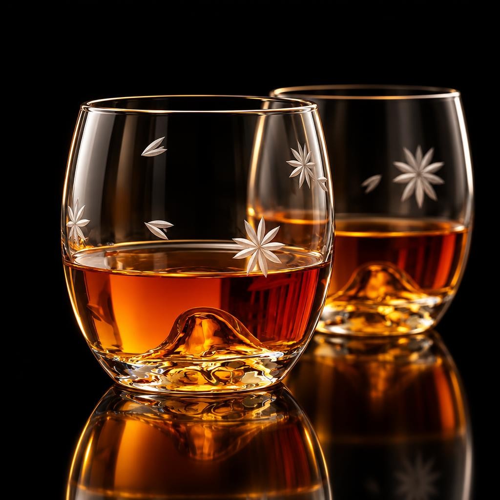 verre-a-whisky-montagne-japonaise-fond-noir