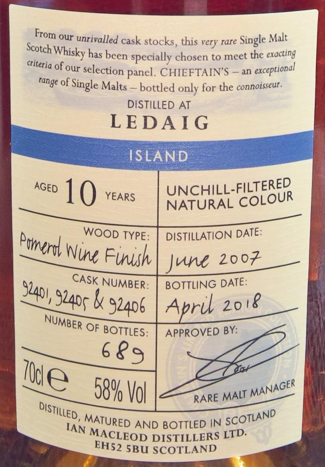 Chieftain's Ledaig 10 Year Old Single Malt