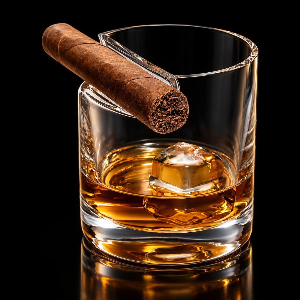 Verre à whisky avec porte cigare
