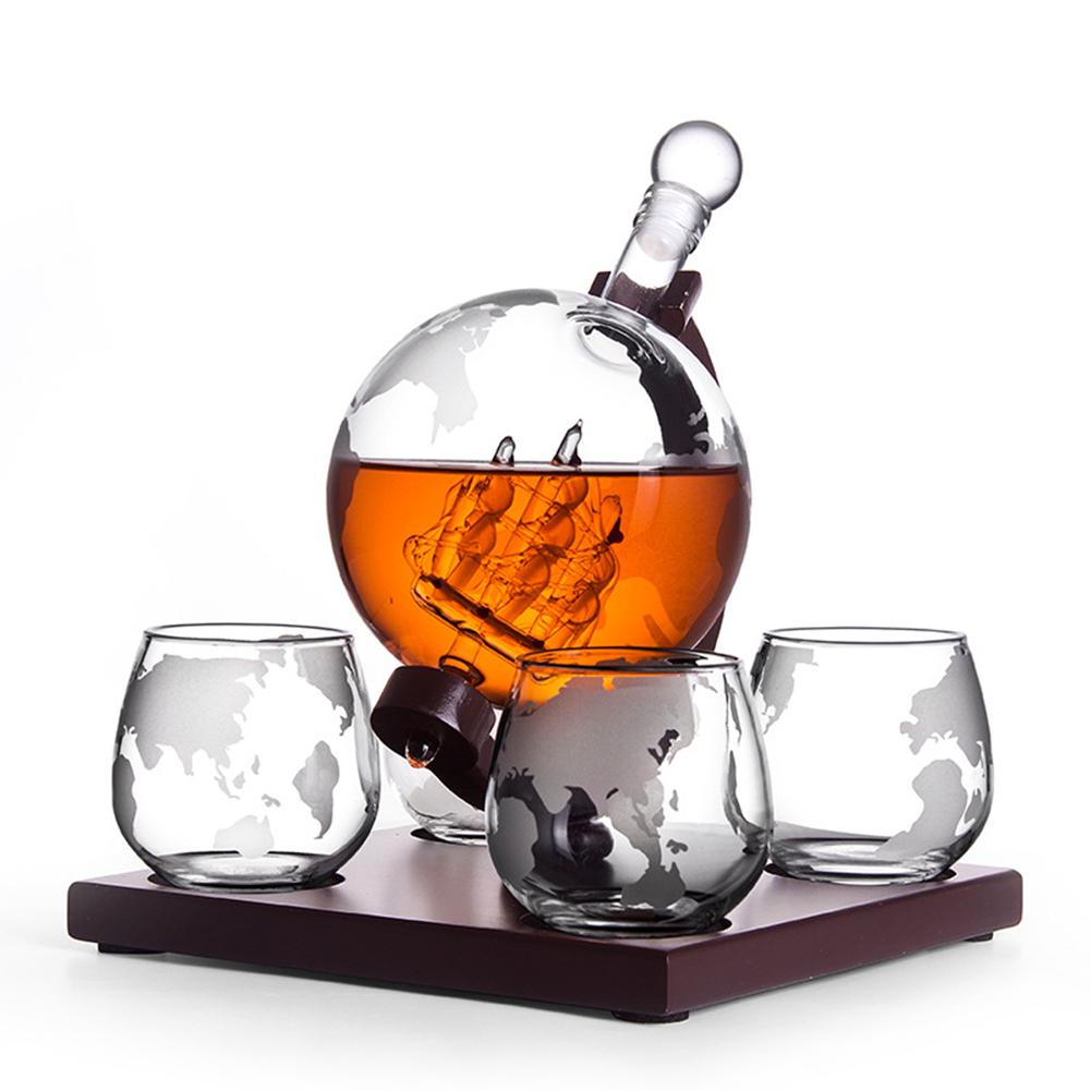 Carafe-whisky-ensemble-Vodka-Globe-carafe-avec-4-verres-distributeur-d-alcool-avec-support-en-bois