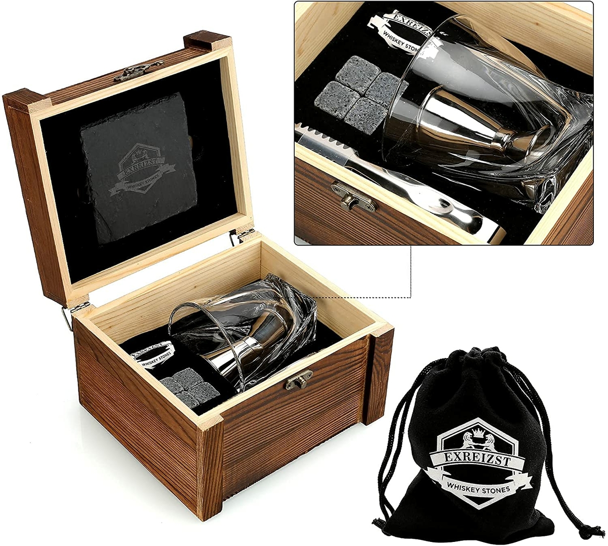 Coffret Cadeau Service Whisky 5 Pièces Carafe Et 4 Verres Décor Luxe