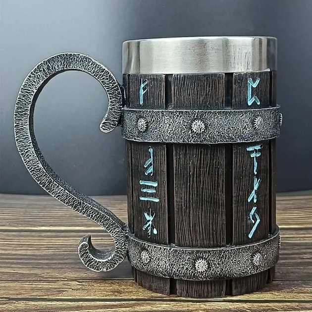 Chope à Bière En Bois 600 Ml – Double Paroi En Inox 304, Style Viking, Décor Nordique, Cadeau Pour Homme