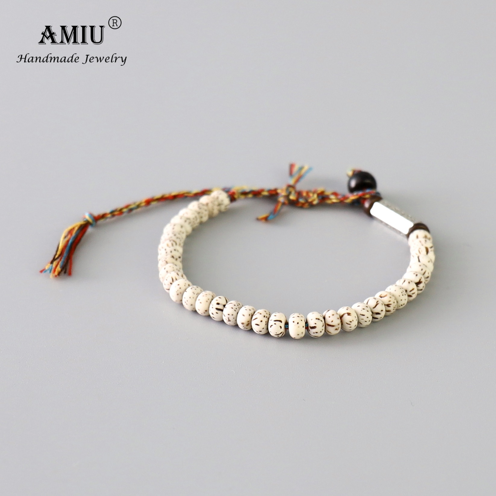 AMIU-tib-tain-bouddhiste-tress-coton-fil-chanceux-noeuds-bracelet-naturel-Bodhi-perles-sculpt-amulette-Bracelet