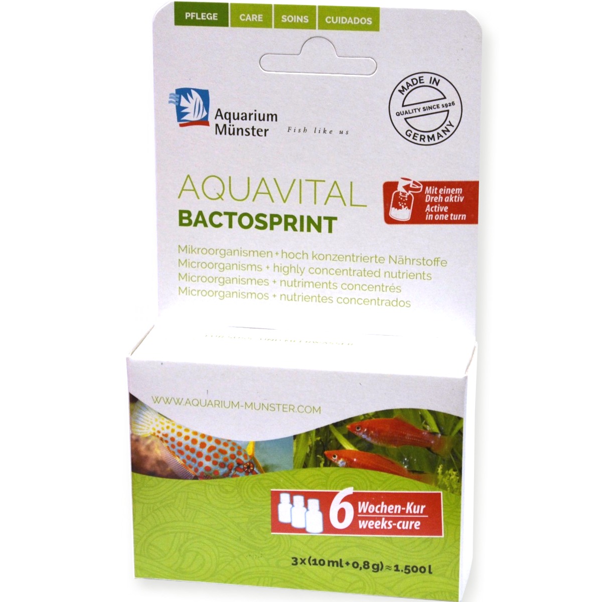 AQUARIUM MÜNSTER AquaVital BactoSprint 3 x 10 ml bactéries et enzymes pour démarrage et entretien de l\'aquarium