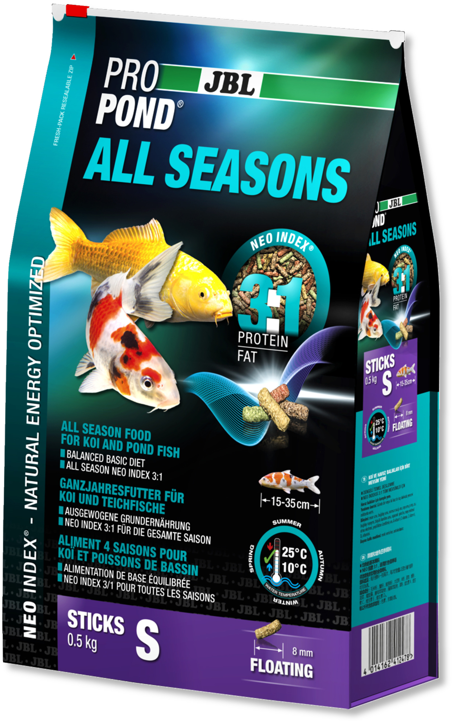 JBL ProPond All Seasons S 0,18 Kg nourriture bâtonnets toutes saisons pour Koïs et autres poissons de bassin de 15 à 35 cm