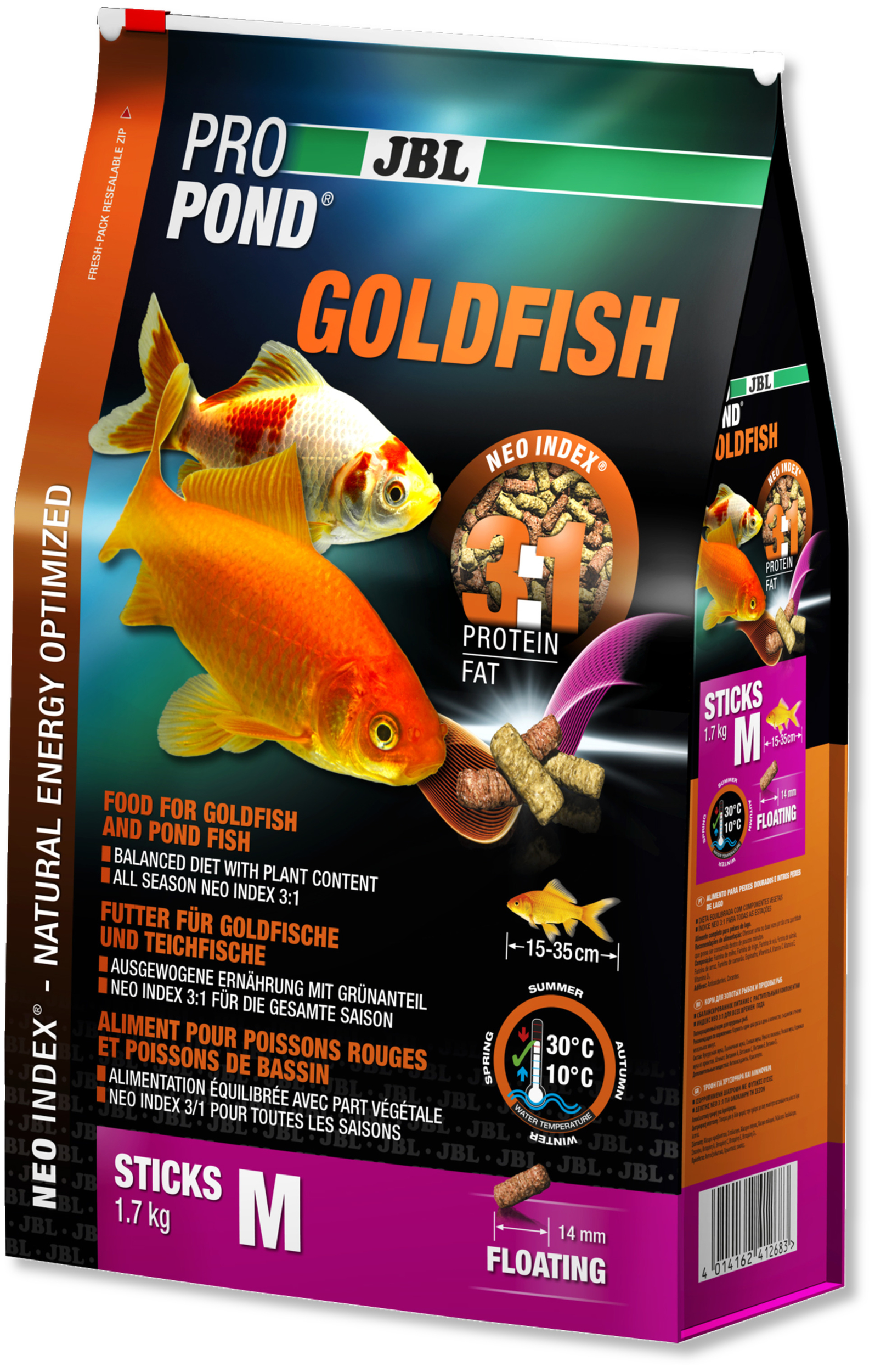 JBL ProPond Goldfish M 1,7 Kg nourriture en bâtonnets pour poissons rouges de 15 à 35 cm