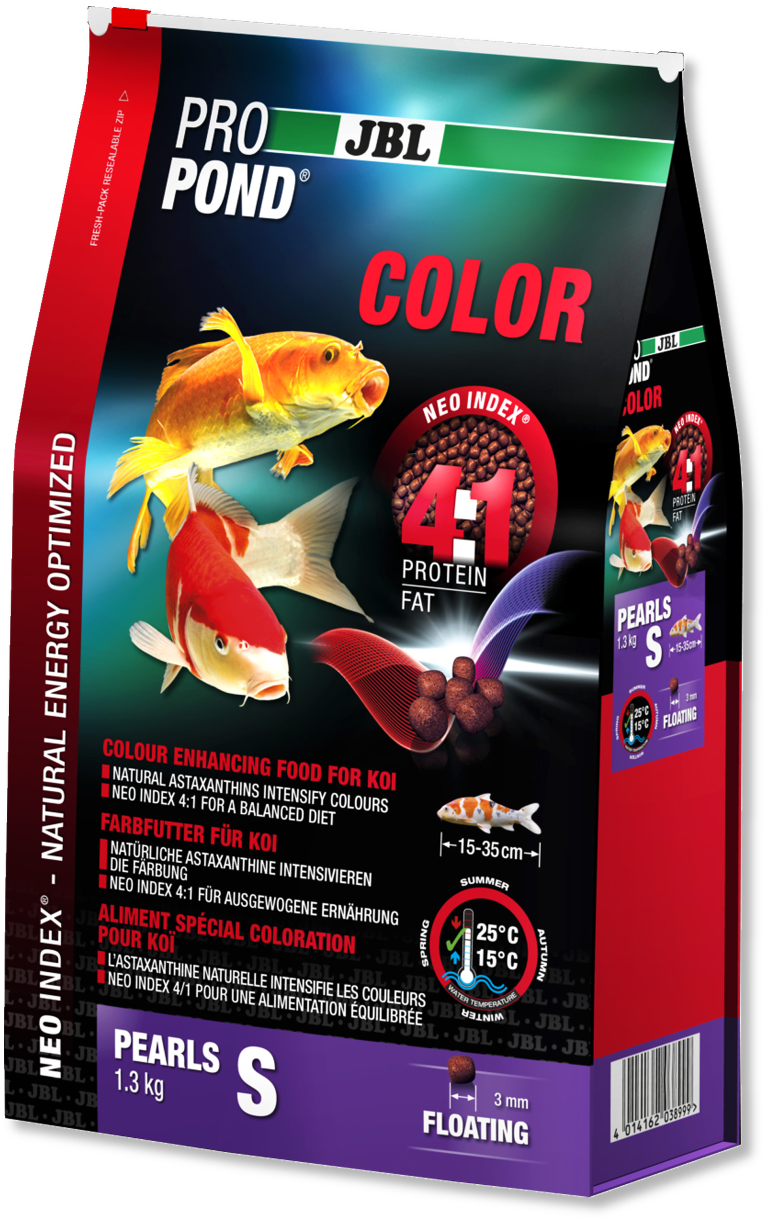 JBL ProPond Color S 1,3 Kg nourriture Koïs spéciale renforcement des couleurs sous forme de perles pour poissons de 15 à 35 cm