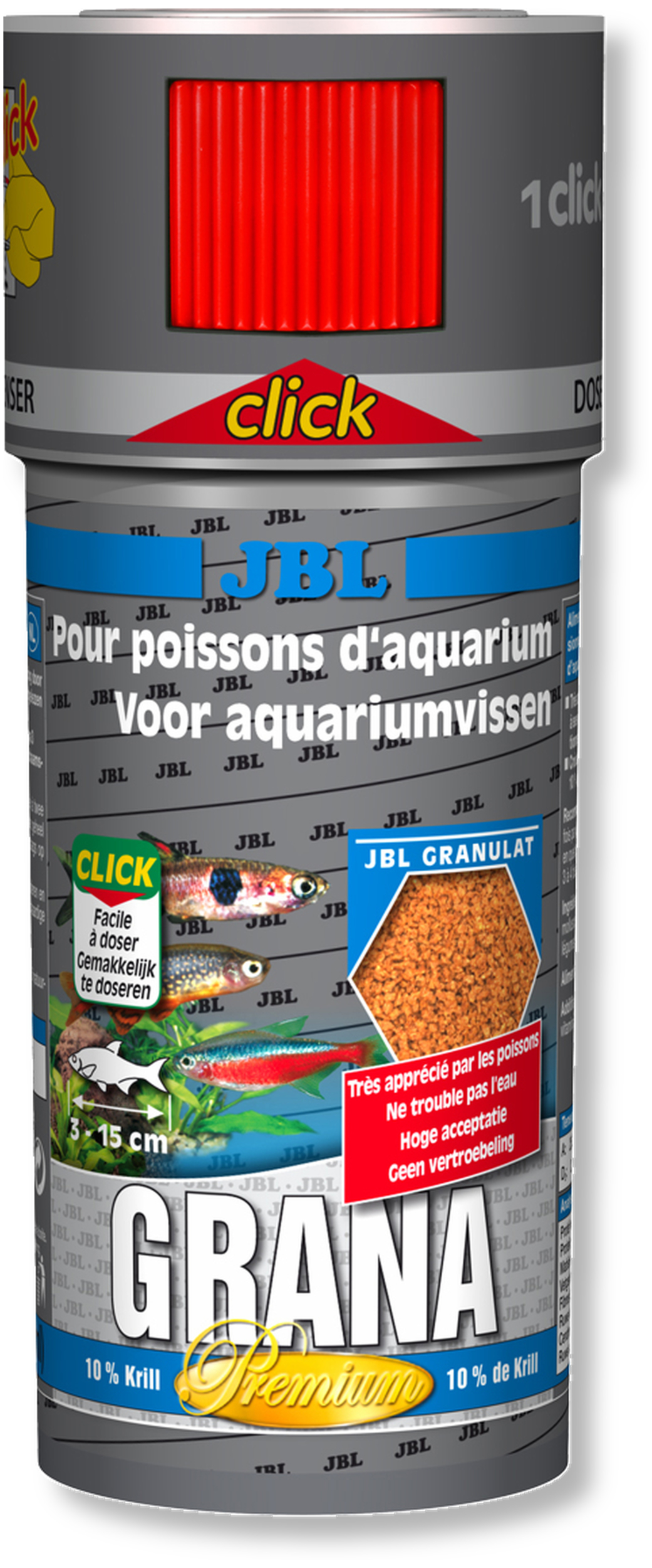 JBL Grana Click 250 ml nourriture premium en granulés pour petits poissons avec doseur
