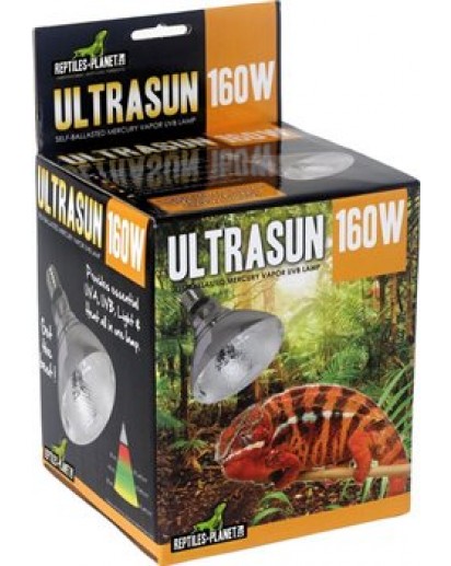 REPTILES PLANET Ultrasun 160W spot d\'éclairage chauffante 10% UV-B et 30% UV-A pour lézards et tortues