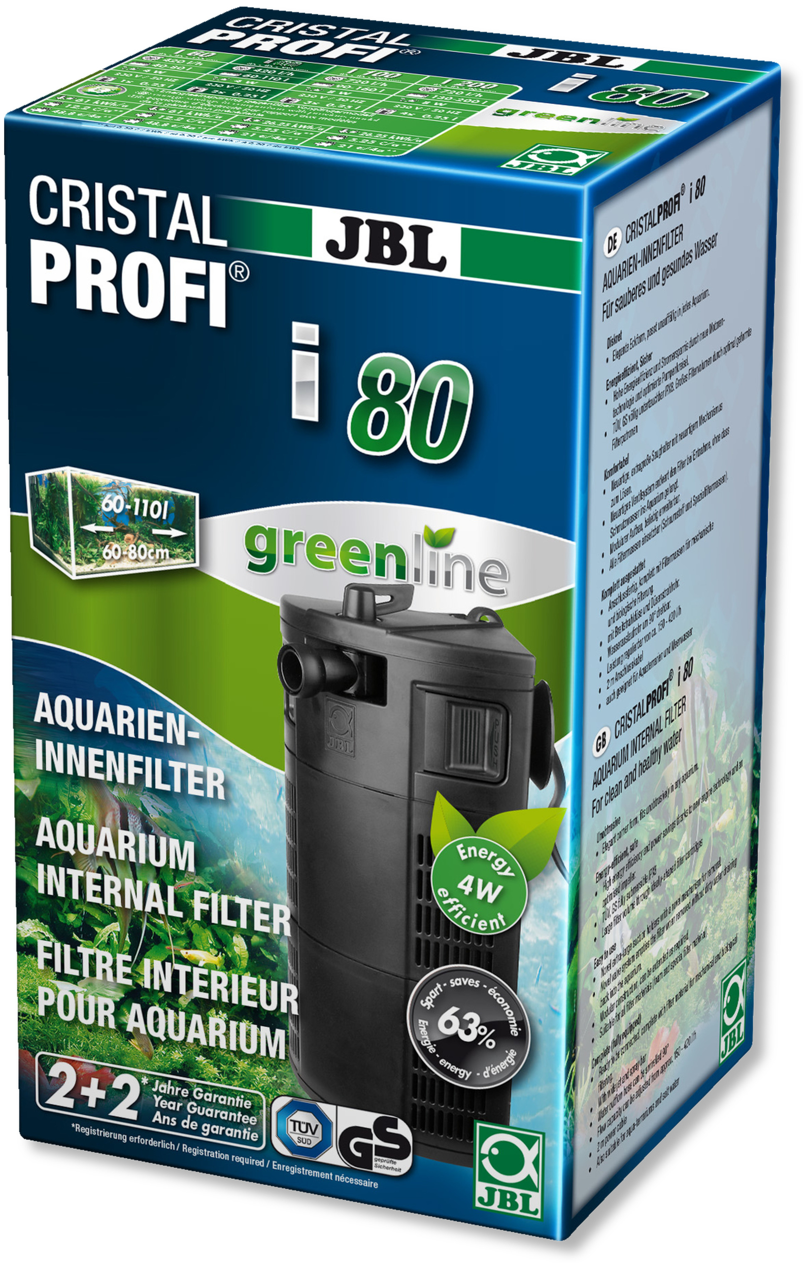 Filtre interne JBL CristalProfi i80 Greenline pour aquarium de 60 à 110L