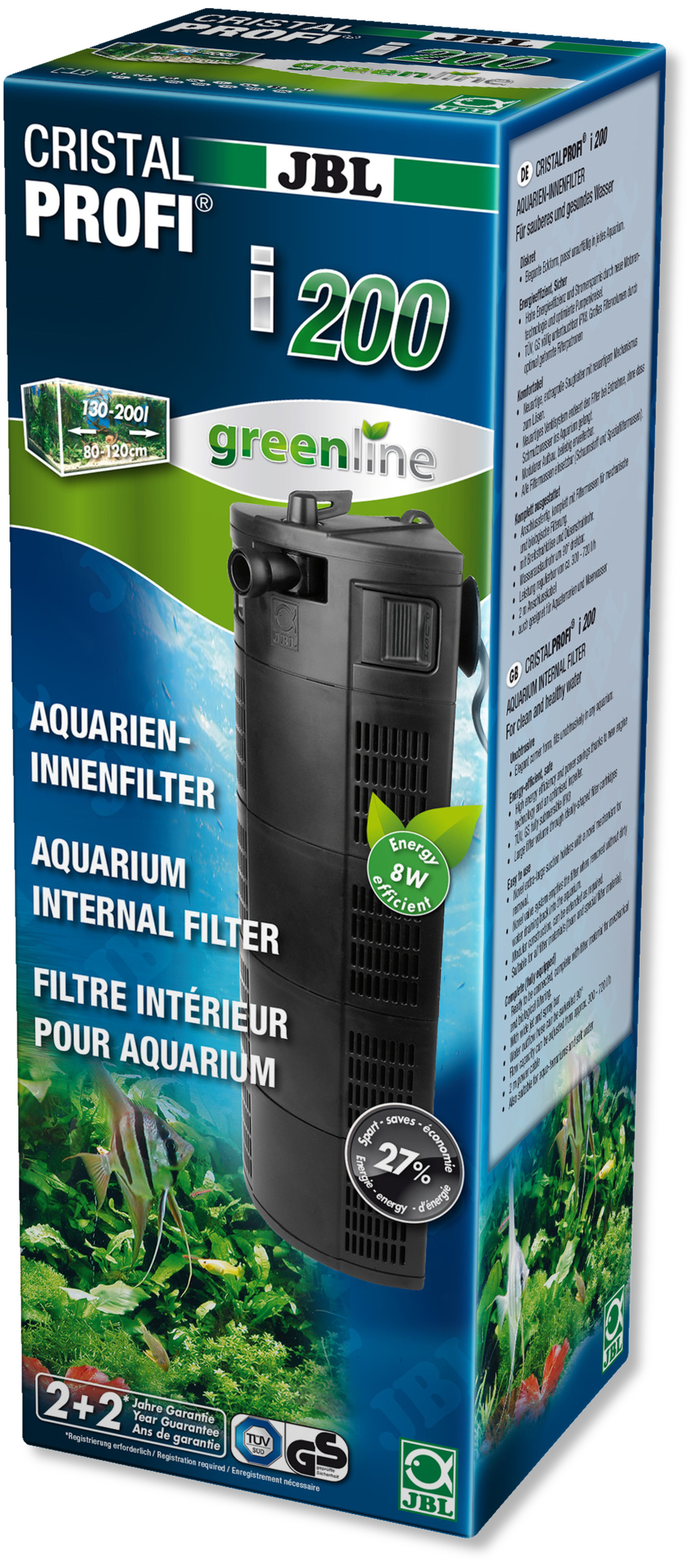 Filtre interne JBL CristalProfi i200 Greenline pour aquarium de 130 à 200L
