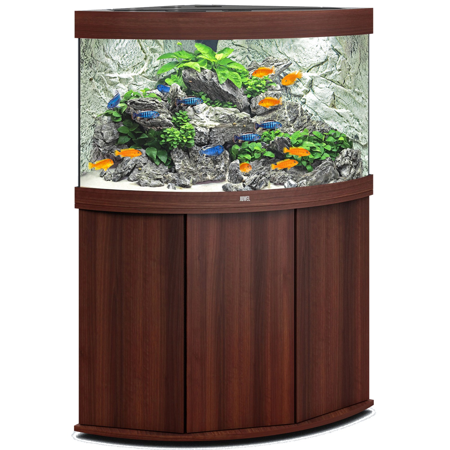 aquarium-angle-juwel-trigon-190-LED-tout-equipe-brun-avec-meuble