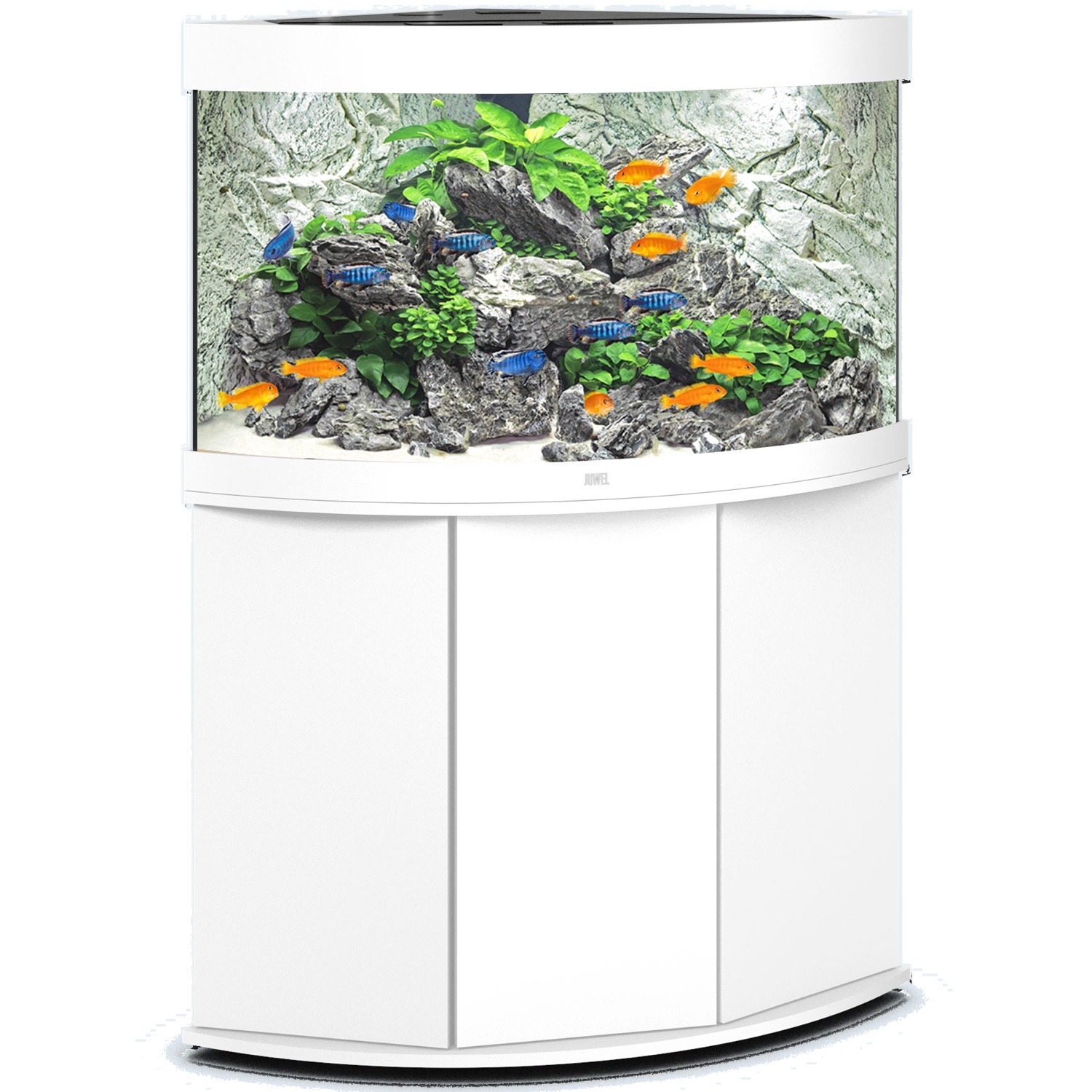 aquarium-angle-juwel-trigon-190-LED-tout-equipe-blanc-avec-meuble