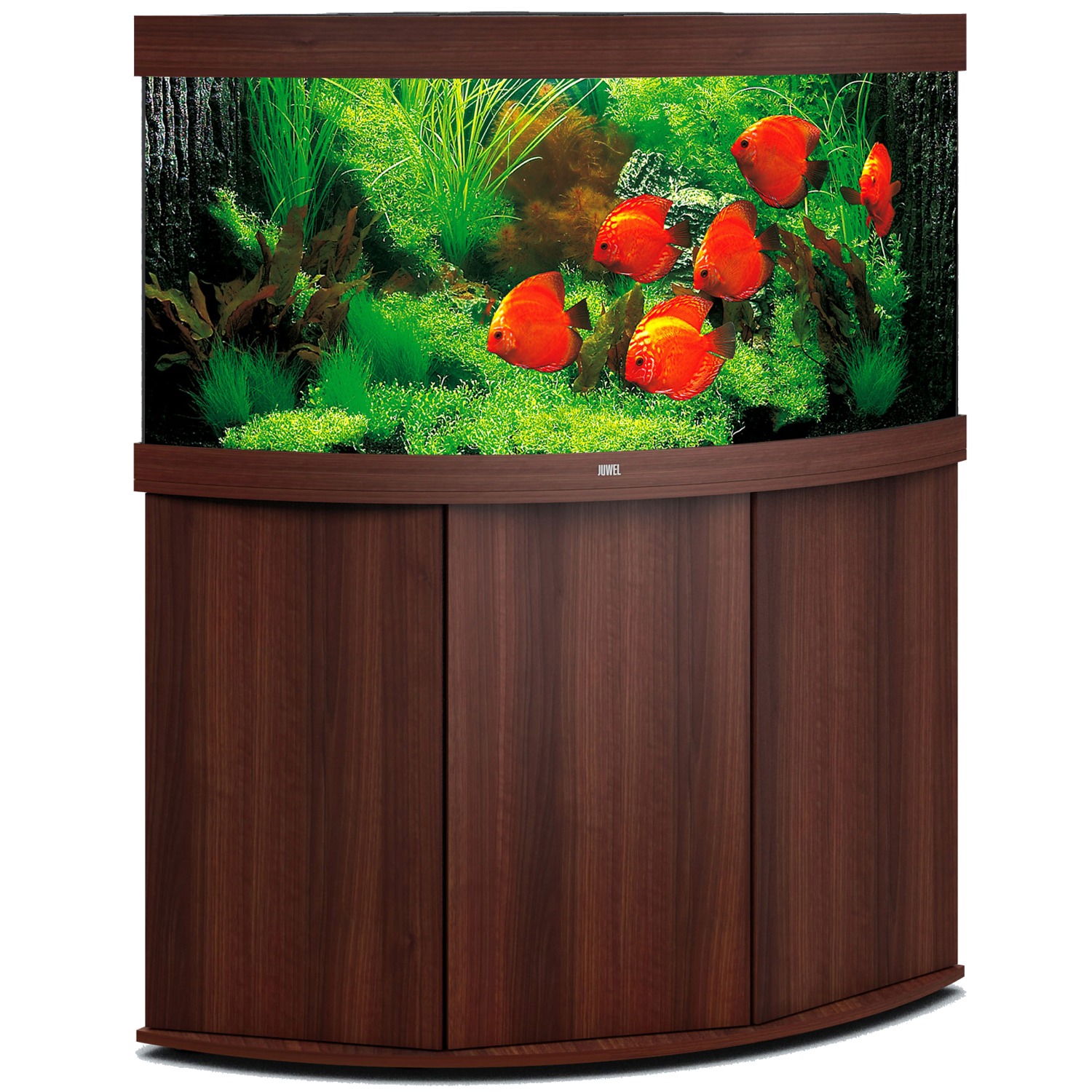 aquarium-angle-juwel-trigon-350-LED-tout-equipe-brun-avec-meuble