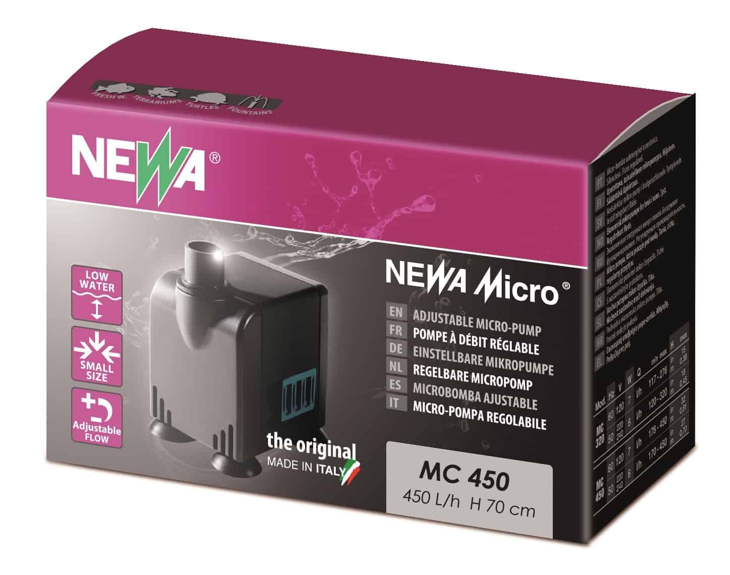 NEWA Micro 450 micro-pompe universelle pour aquarium avec débit réglable de 170 à 450 L/h